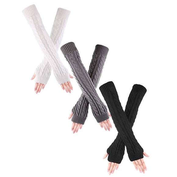 Long Cable Knit Over Elbow Arm Hand Warmers - Picture 3 of 9